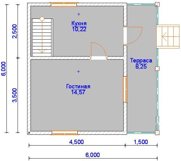 Планировка 1 этажа дома с мансардой 6 на 6