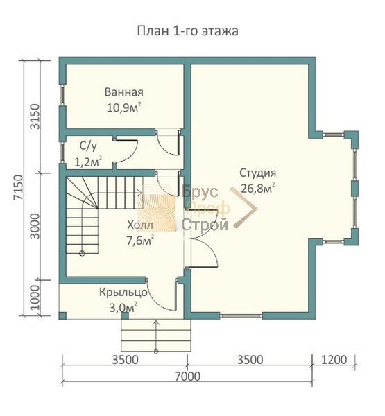 План 1 этажа дома из бруса &quot;Истра&quot; 7 на 7