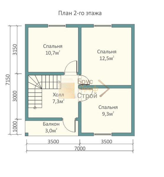 План 2 этажа дома из бруса &quot;Истра&quot; 7 на 7