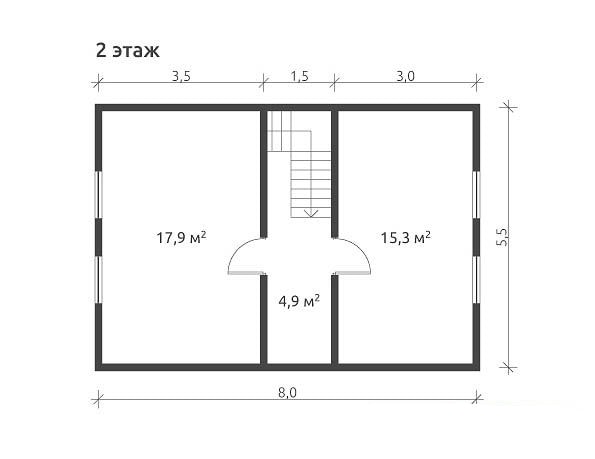 Планировка 2 этажа дома из бруса 8 на 8