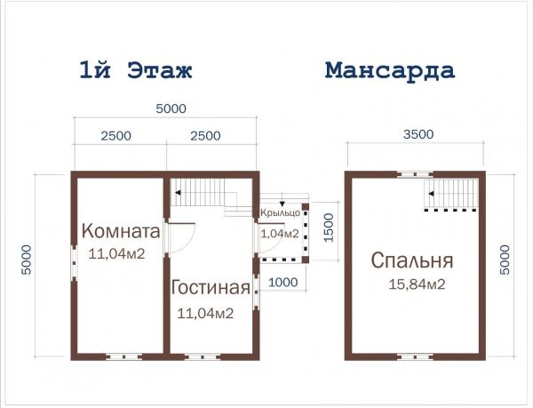 Планировка дачного дома из бруса 5 на 5