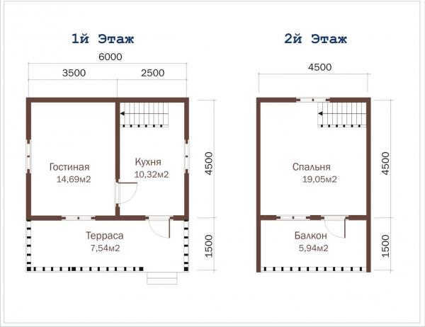Планировка этажей дачи с балконом 6 на 6