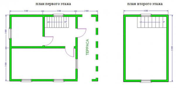 Планировка коттеджа из бруса 6 на 8