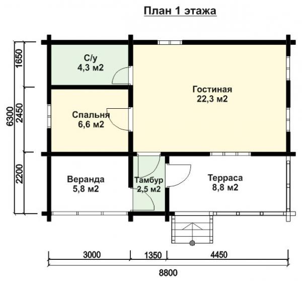 Планировка коттеджа из бруса 6 на 9