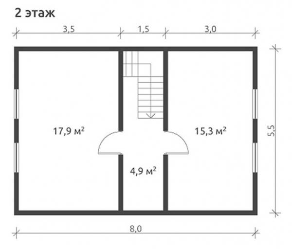 План 2 этажа простого дома 8 на 8