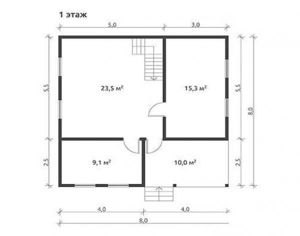 Планировка 1 этажа дома из бруса 8 на 8