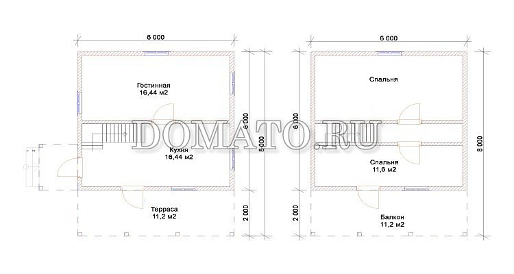 Планировка двухэтажного дома 6×8