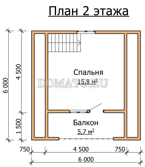 Проект двухэтажной бани 6х6 план 2 этажа