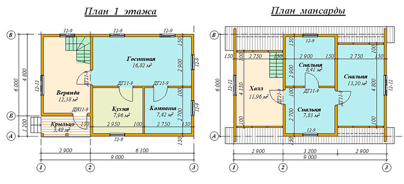 Типовой одноэтажный проект 6 х 9 м