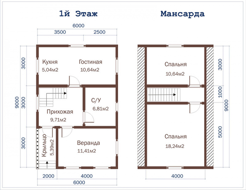 Чертеж просторного коттеджа