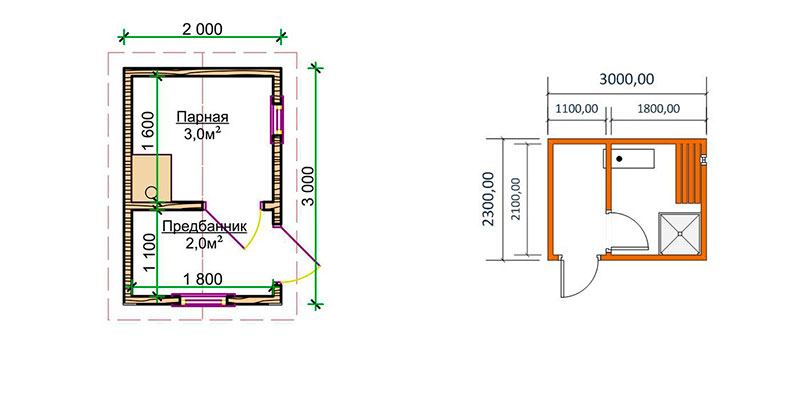 Два типовых проекта маленькой бани