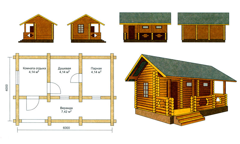 Проект бани с верандой