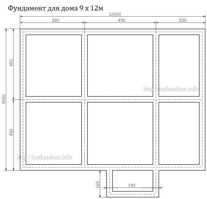 Фундамент для дома 9х12м 108м/кв