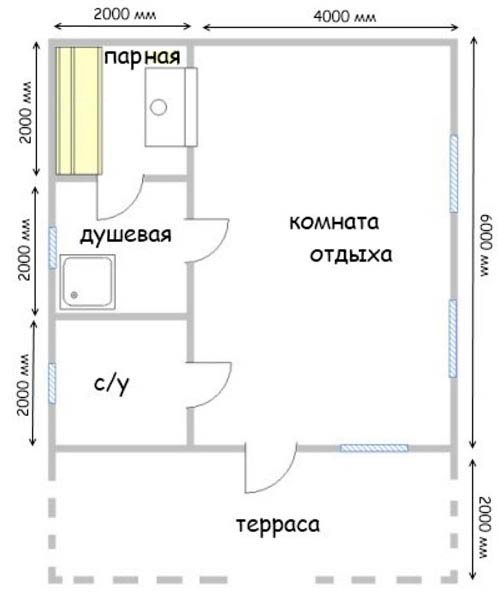 Баня 8 на 6 с террасой