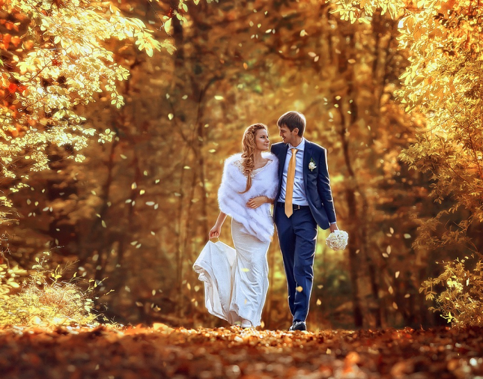 жених и невеста, красивая осень