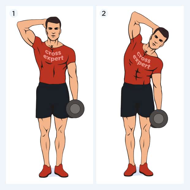 косые мышцы пресса - наклоны с гантелей