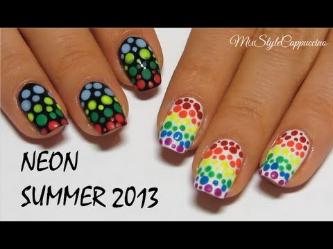 Яркий дизайн ногтей / Неоновый маникюр Дотсом  / Neon NailArt / Радуга на ногтях