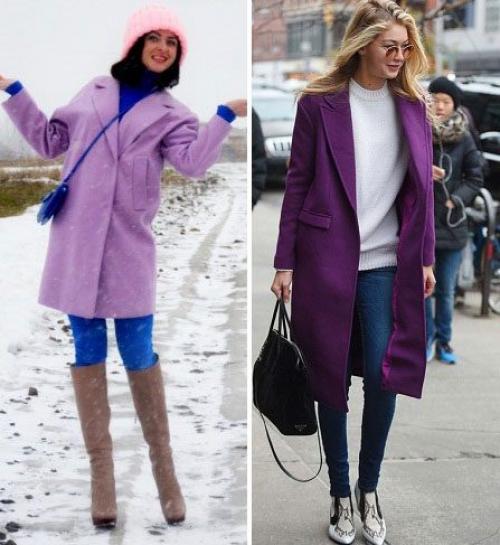 Сиреневое пальто с шарфом. Как и с чем носить фиолетовое пальто
