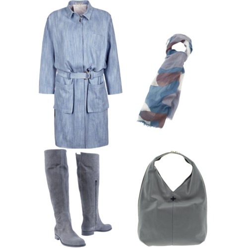 серые сапоги и голубое пальто 2