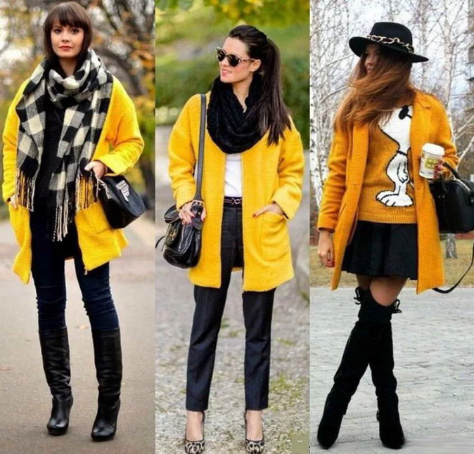 желтое пальто с чем носить
