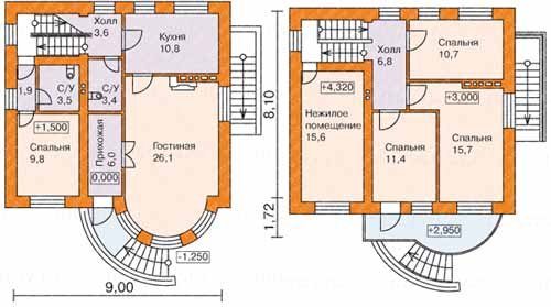 Чертежи первого (слева) и второго этажей пилотного варианта