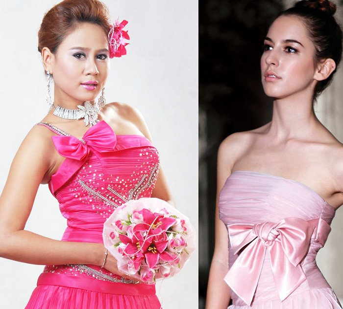 Девушки в свадебных платьях розового цвета
