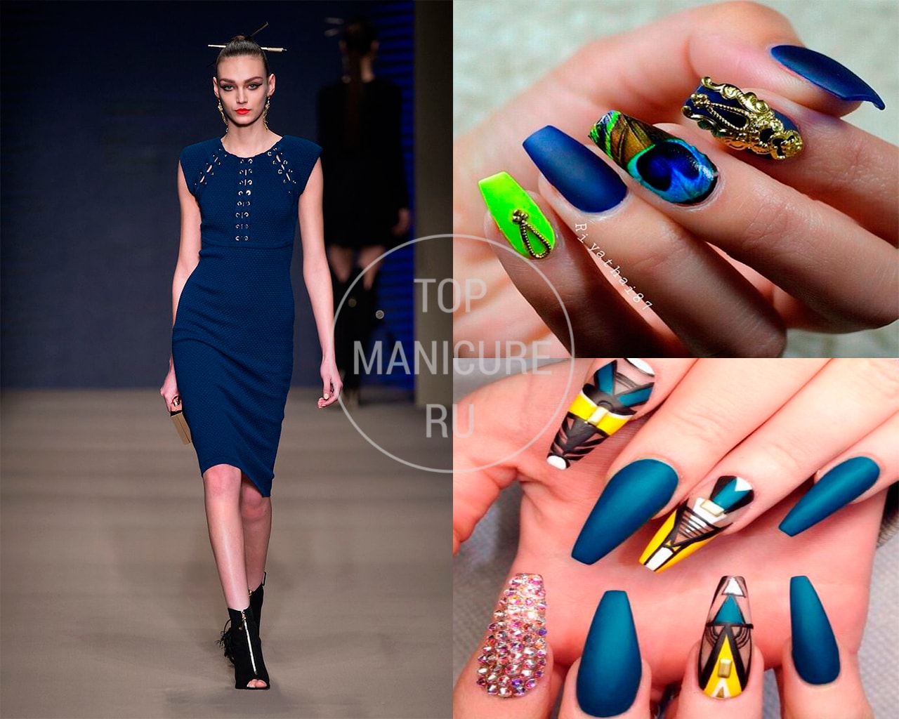Дизайн ногтей под синее платье
