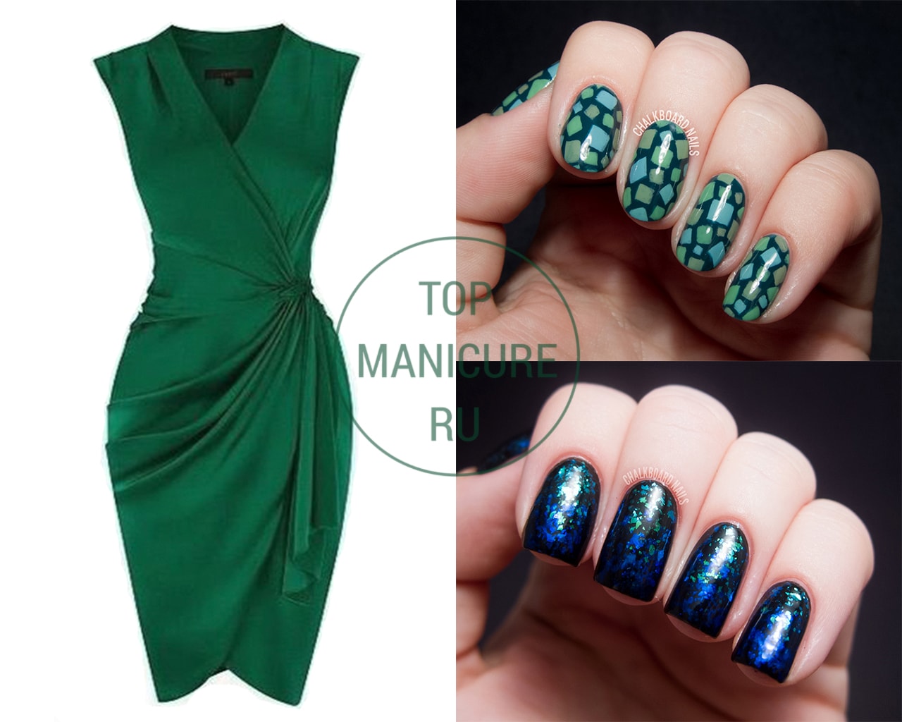 Дизайн ногтей под зеленое платье