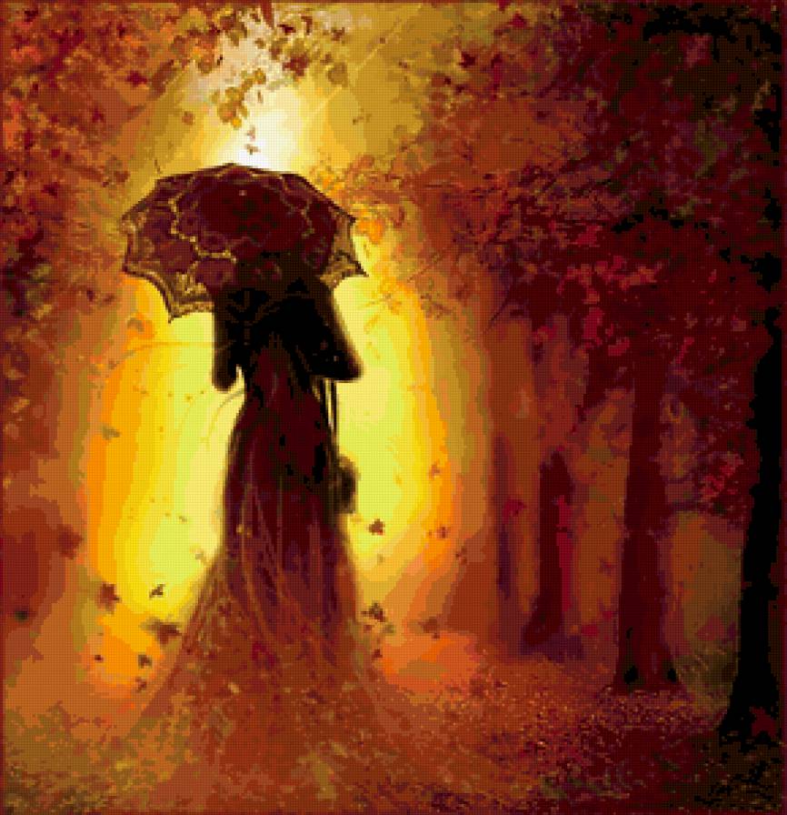 Красивые фото девушек осенью со спины с зонтом (17)