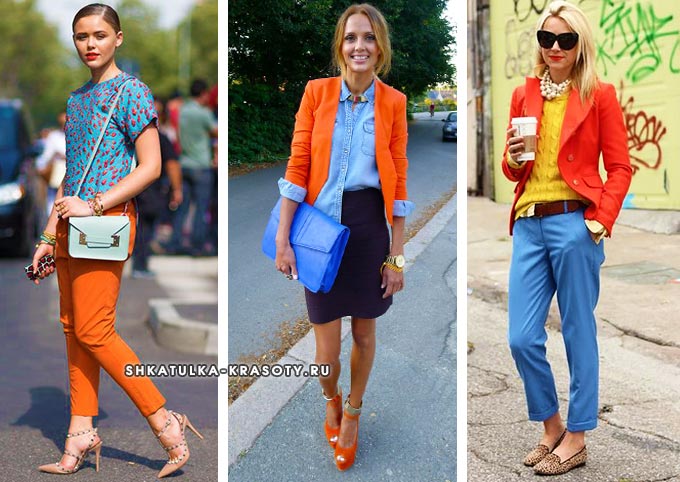 васильковый и оранжевый сочетание в одежде для девушек и женщин