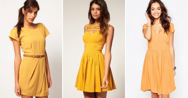 Платье горчичного цвета – правила создания модного образа