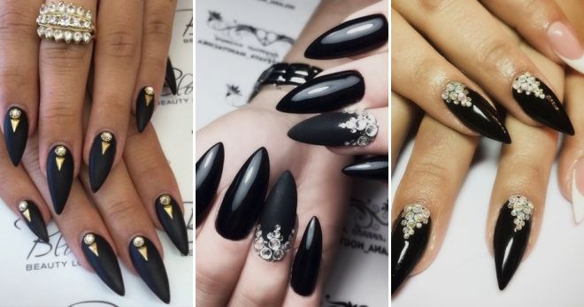 Черные острые ногти - дизайн мода
