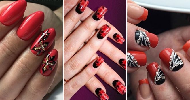 Дизайн ногтей красный с черным стиль