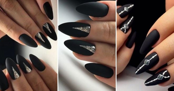 Черные матовые ногти дизайн геометрия