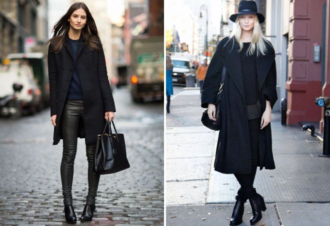 черное пальто модные образы