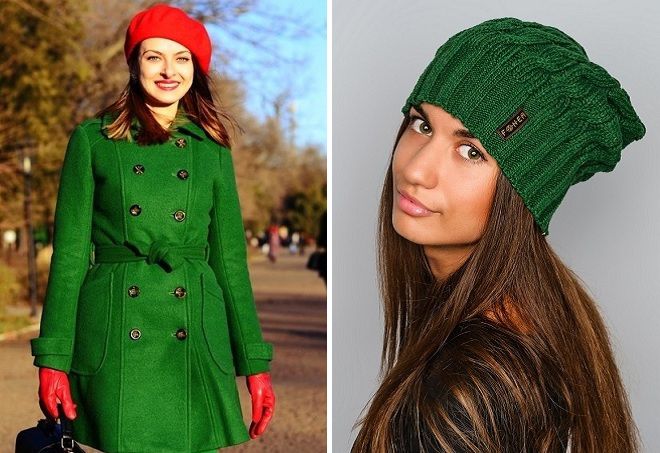 шапка к зеленому пальто