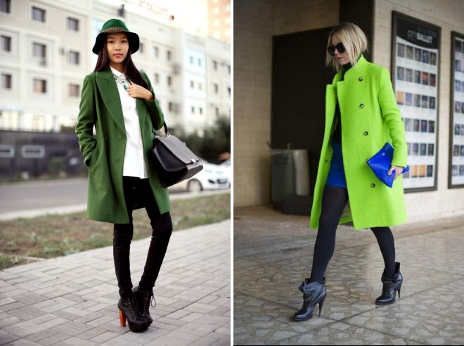 с чем носить женское зеленое пальто