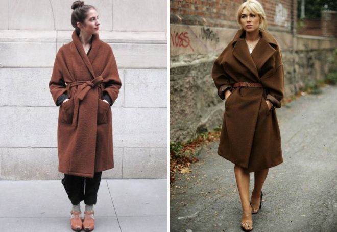 коричневое пальто-халат