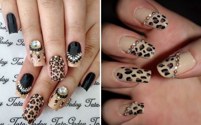 леопардовые ногти со стразами