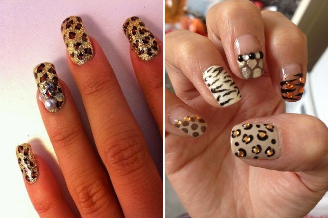 леопардовые ногти с камнями