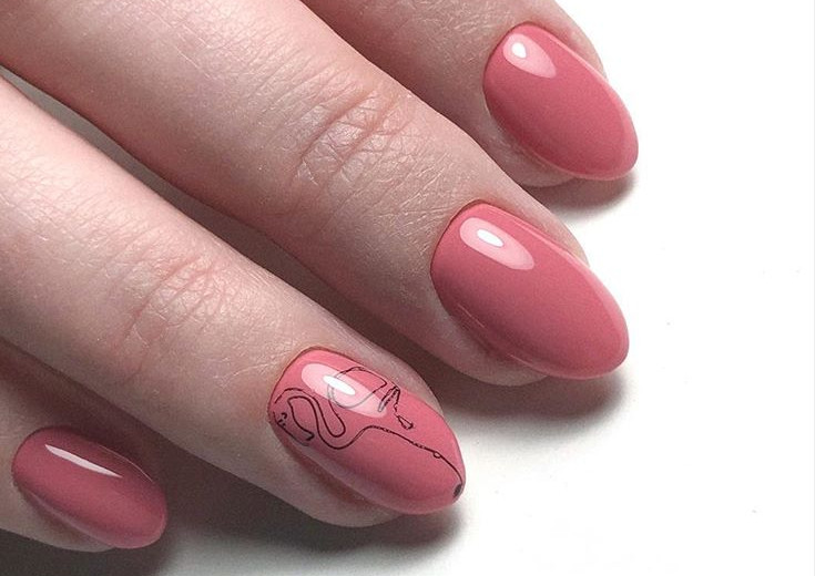 Рисунок на ногтях с фламинго