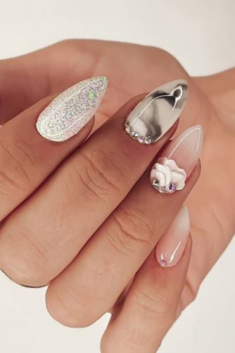 nail ideas marble with rhinestones and petals eroma_nails