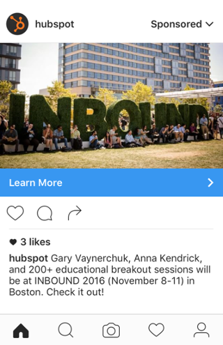 Реклама в Instagram, пример hubspot